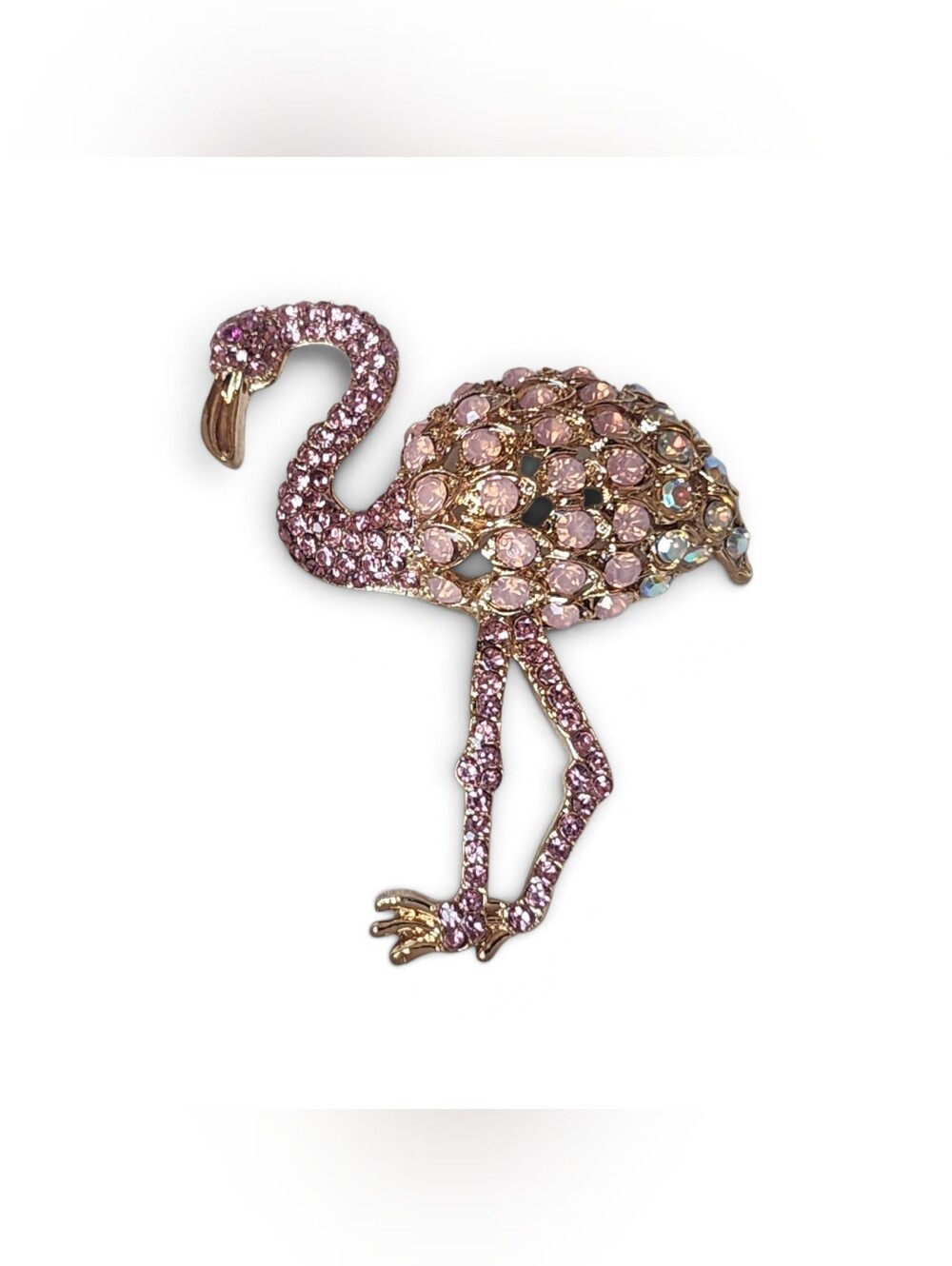 🦩✨ Pink Crystal Flamingo Brooch Pin Gold Tone